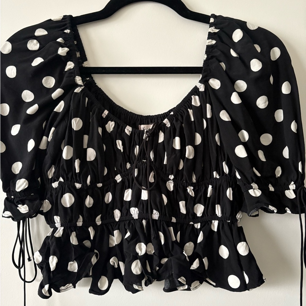 For Love And Lemons Black and White Polka Dot Crop Top